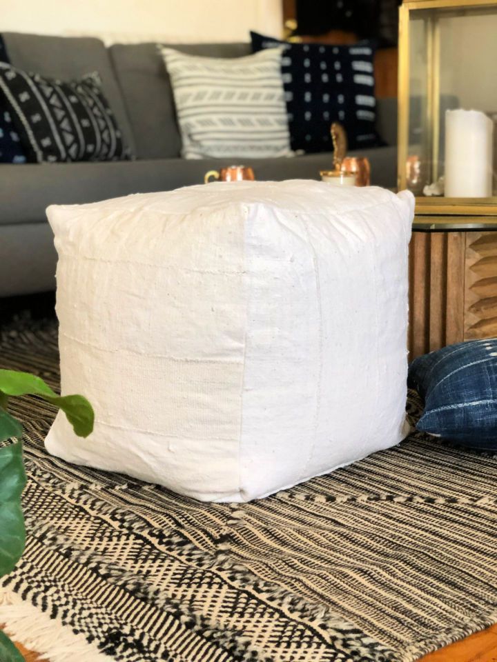 White Mudcloth Square Ottoman