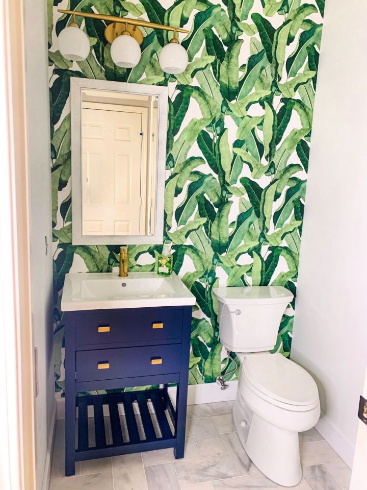 Coastal Palm Leaf Tropical Bathroom Renovation