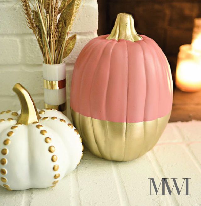 DIY Coral and Gold Pumpkin