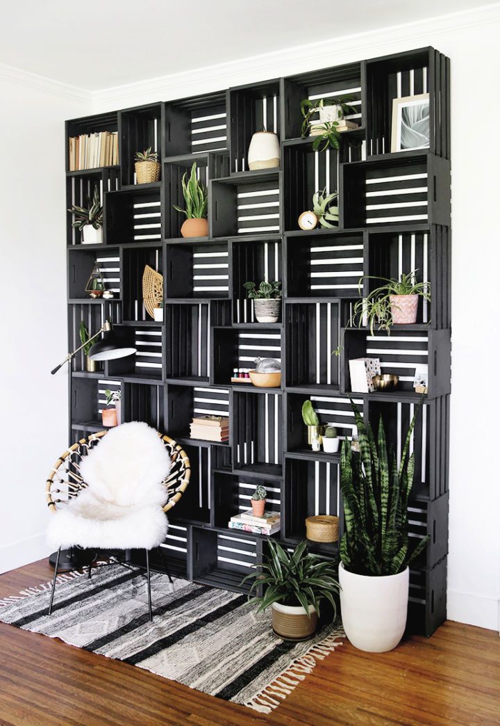 DIY Crate Shelf Statement Wall