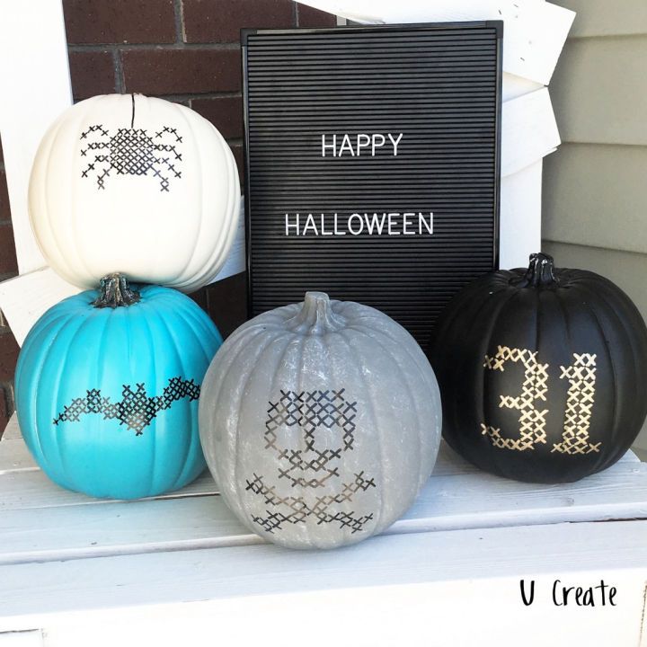 DIY Paint Stitched Pumpkins