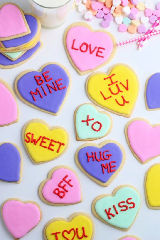 DIY Royal Icing Conversation Heart Cookies