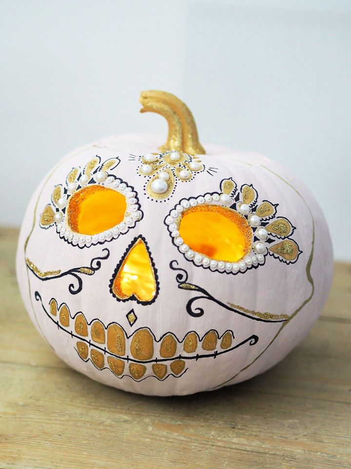 DIY Sugar Skull Painted Pumpkin