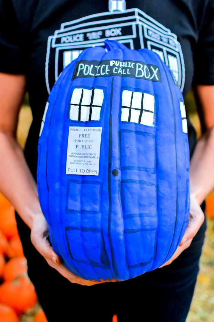 DIY Tardis Painted Pumpkin