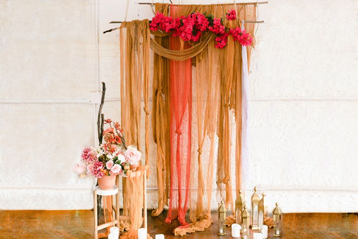 Dyed Cheesecloth Wedding Backdrop