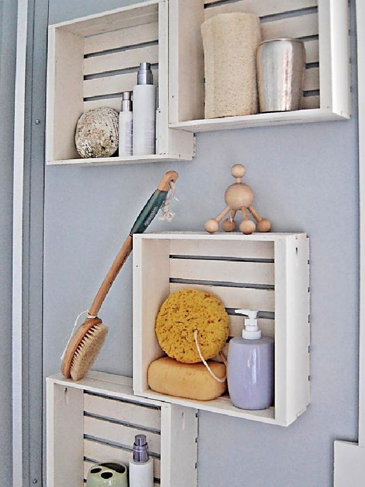 Easy Bathroom Shelving Using Crate