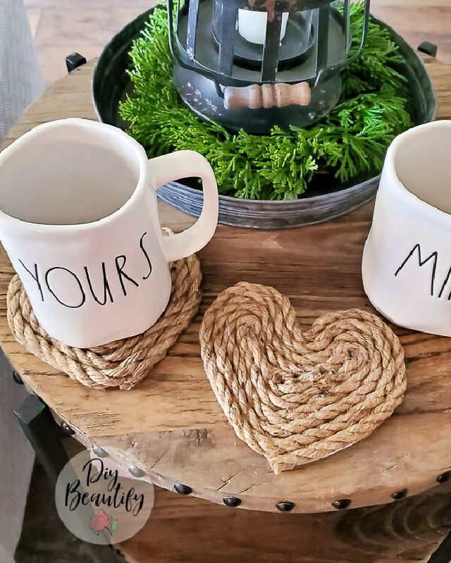 Farmhouse Heart Shaped Rope Coasters