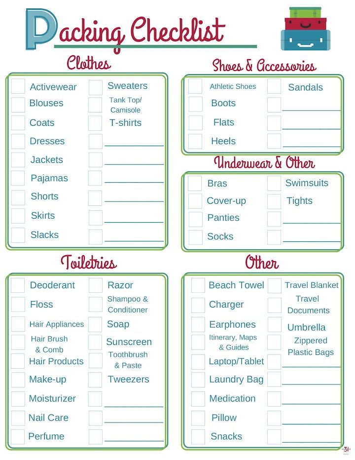 excel rv packing list