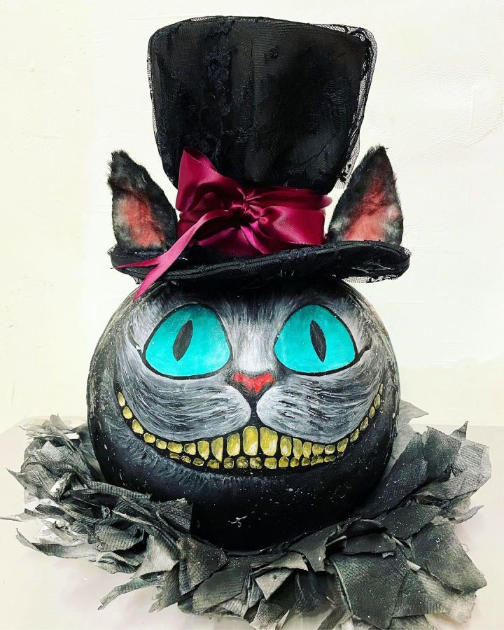Hand Painted Cheshire Cat Pumpkin