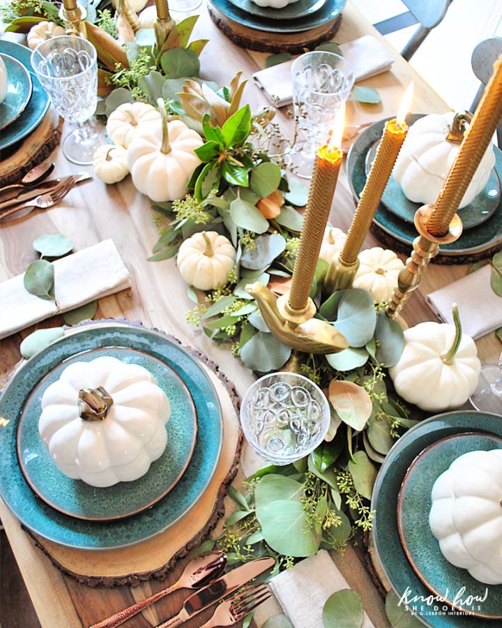 Natural Green Thanksgiving Table Display