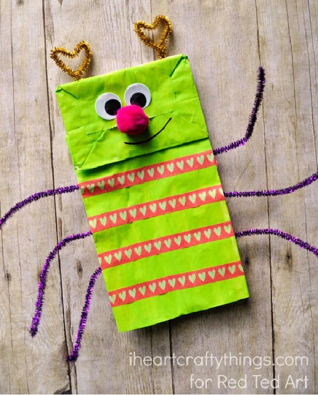Paper Bag Love Bug Puppets