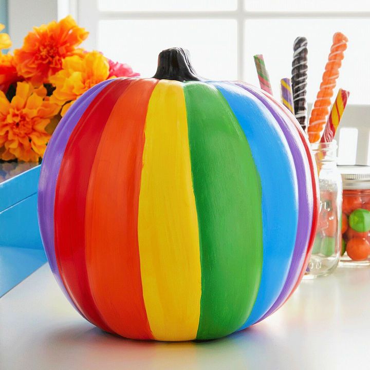 Playful Rainbow Painted Pumpkin