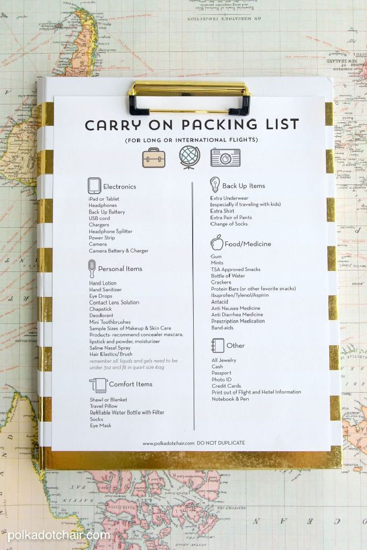 Printable Airplane Travel Tips Packing List