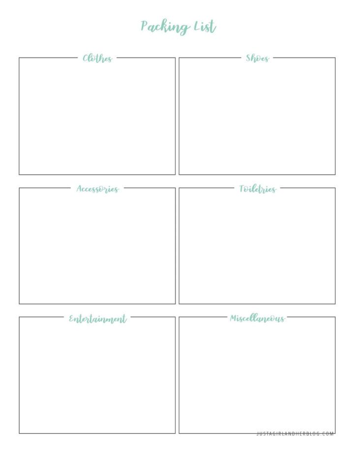 Printable Blank Packing Checklist Template