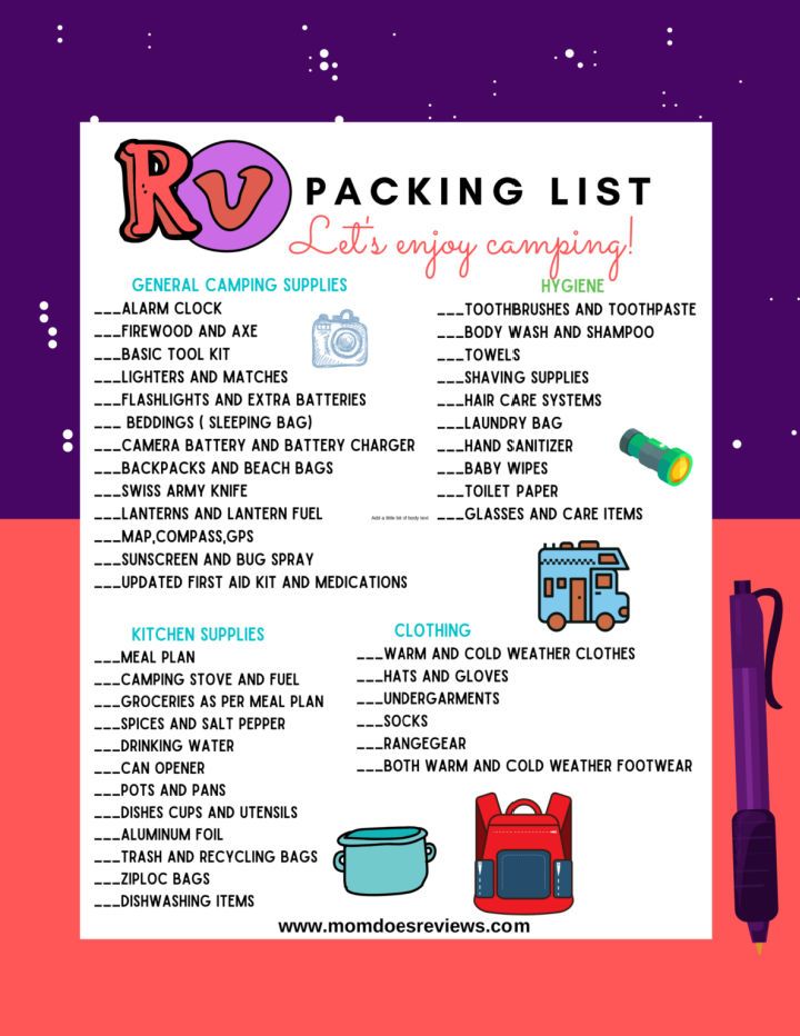 Printable RV and Camping Packing List