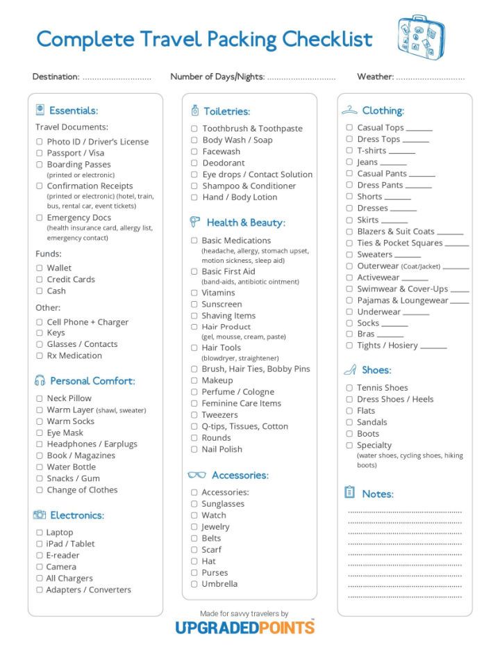 Printable Travel Packing Checklist