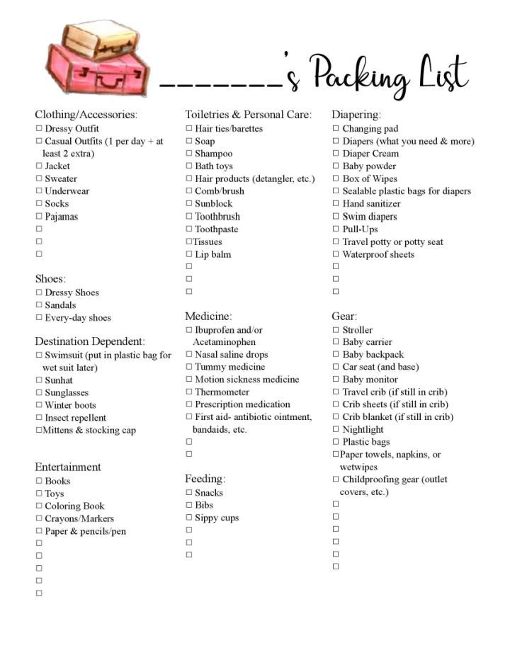 Printable Travel Packing List for Toddlers Pdf