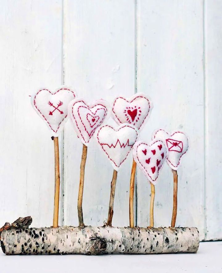 Scandinavian Embroidered Hearts Decorations