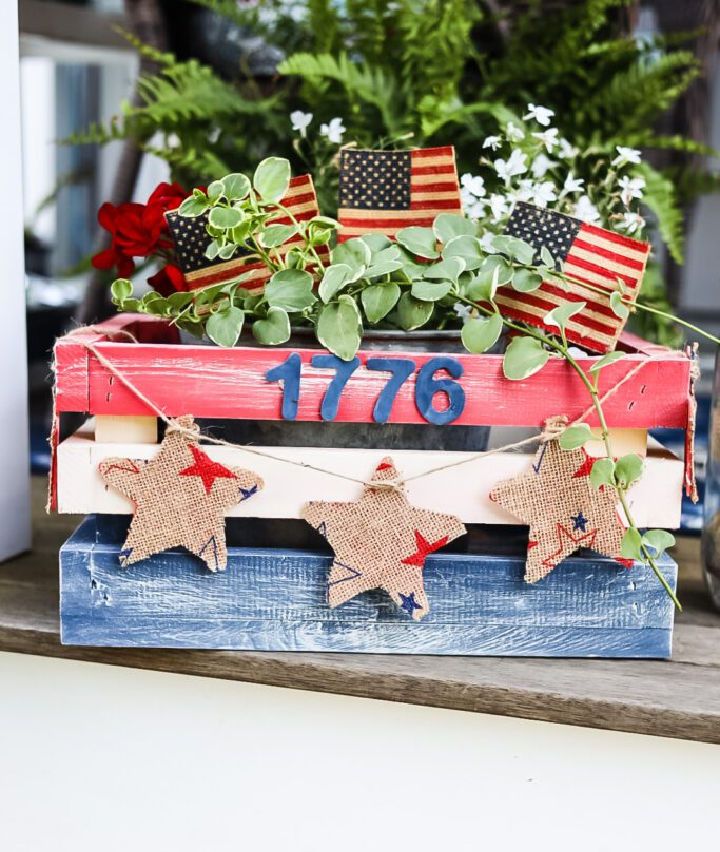 Unfinished Wood Crate Patriotic Planter