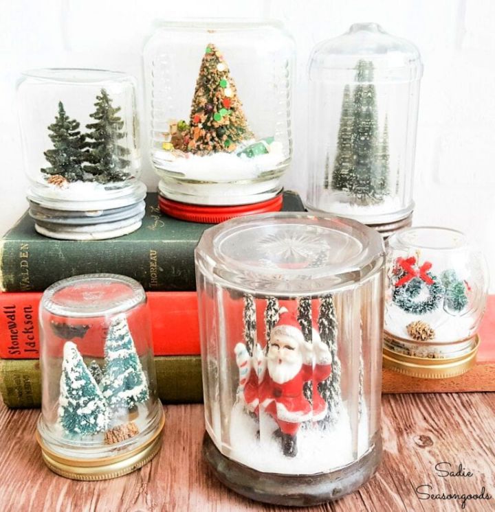 Waterless Snow Globe in Vintage Glass Jar