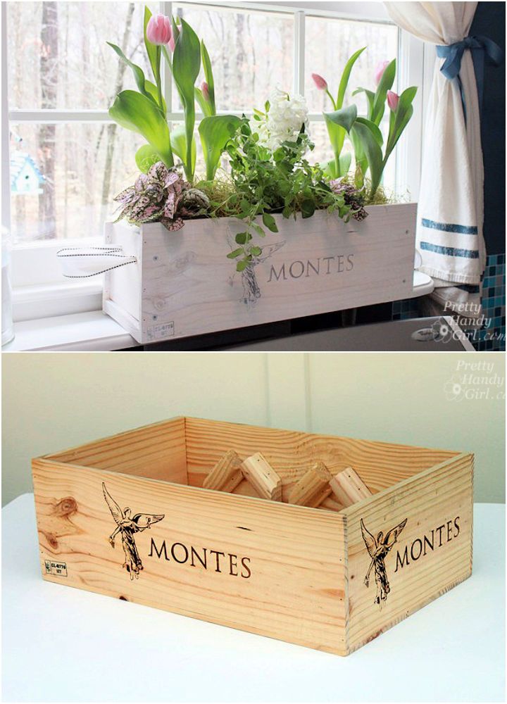 Rustic Whitewashed Wooden Crate Window Box