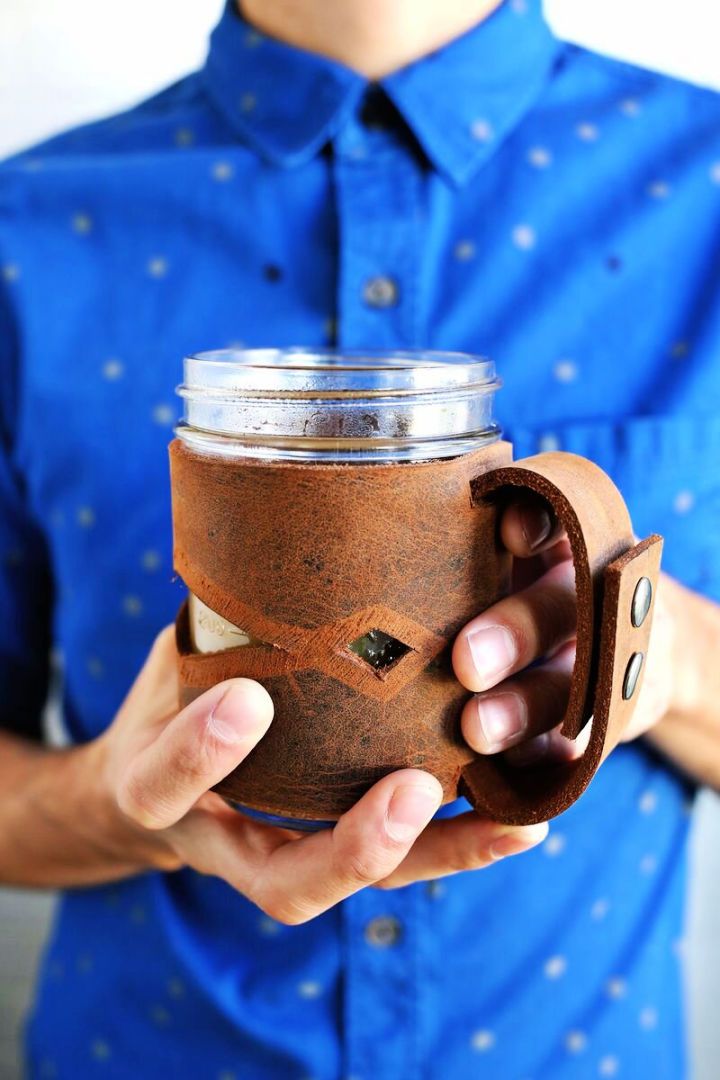 Homemade Leather Mason Jar Sleeve