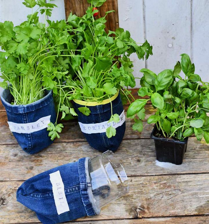 Indoor Herb Garden Planters From Denim